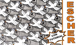 ✍🏻 Disegnare come ESCHER 🐟🦢🐟🦢 Stile e Opere di MC Escher  TUTORIAL opticalart illusioniottiche [upl. by Grefe370]