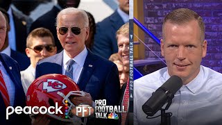 Joe Biden puts on Chiefs helmet during White House celebration  Pro Football Talk  NFL on NBC [upl. by Arde]