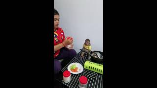 Today Mom kind cooking food and eating with baby cute bae3 baby3 babyanimal 3monkeys babymonkey [upl. by Annoid]