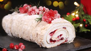 Christmas Meringue Buche de Noel Roll  How Tasty Channel [upl. by Vachill]