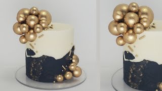 TwoToned Buttercream Cake  Gold Sphere Cake Toppers light weight  Cake Decorating Tutorial [upl. by Irving]