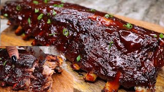 Super Easy Oven Baked Ribs Fall Off The Bone BBQ Ribs Recipe [upl. by Roselin]