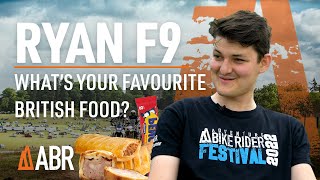 Ryan F9 Tries British Food  Interview at the Adventure Bike Rider Festival [upl. by Nojel]