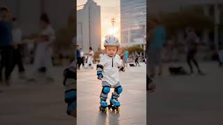 The threeyearold cute baby is very good at roller skating adorable babyStart from an early a [upl. by Assillim]