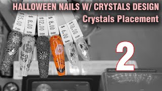 Halloween Design  Crystals Placement  Nail Art Tutorial  How to Quick Easy Simple [upl. by Nagey555]