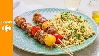 Petites brochettes de saucisses et tomates cerises blé gourmand [upl. by Rumney817]