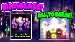 SHOWCASE OF THE NEW DREAM DUST ⭐ EVENINGFALL HALO ALL TOGGLES AND CHANGES 🏰 ROYALE HIGH HALOS [upl. by Kabob]