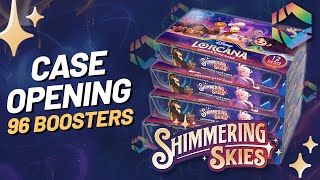 Shimmering Skies BOOSTER CASE OPENING  4 Booster Boxes 96 Booster Packs Disney Lorcana [upl. by Yoko835]