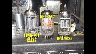 RCA 7025 vs GE 12AX7 vs TUNG SOL 12AX7 vs 3 RCA 12AT7 Tube Tone Comparison [upl. by Ydospahr]