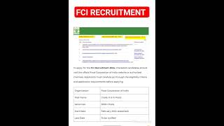 FCI RECRUITMENT 2024 FCI [upl. by Archibald723]