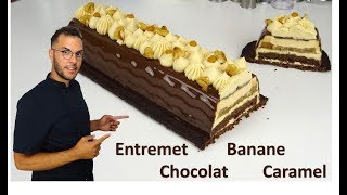 recette ENTREMET BANANE CHOCOLAT CARAMEL AU BEURRE SALÉ [upl. by Margaretha128]