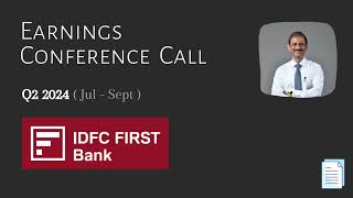 IDFC First Bank Ltd V Vaidyanathan  Q2 2024  Earnings Conference Call [upl. by Nanahs840]