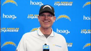 Jim Harbaugh provides key Chargers injury news in enthusiastic minicamp presser [upl. by Sirc347]