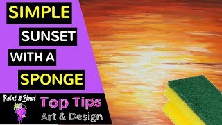 Acrylic painting  Using a sponge to paint an easy sunset [upl. by Amaral]