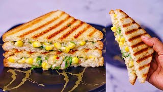 Cheesy Spinach Corn Sandwich  Palak Corn Sandwich  Sandwich Recipes  Rajanis Kitchen [upl. by Enoved]