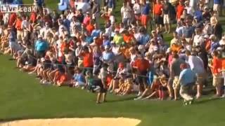 Wayward Golf ball hits spectator in head  Keegan Bradley [upl. by Bollay]