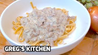 HOW TO MAKE POOR MANS BEEF STROGANOFF  Gregs Kitchen [upl. by Itsirhc185]