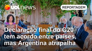 Declaração final do G20 no Brasil tem acordo entre países mas Argentina atrapalha  Raquel Landim [upl. by Colver]