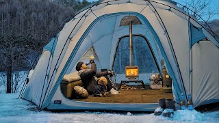 Igloo Tent Camping with My Dog  Korean Chimaek Chicken and Beer  Wood Stove ASMR [upl. by Elwee804]