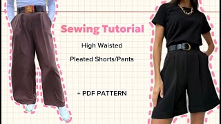 DIY HightWaisted Pleated Shorts  Sewing Tutorial  PDF Sewing Pattern by AlmiraSews [upl. by Connell130]