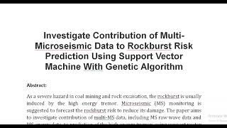 Investigate Contribution of Multi Microseismic Data to Rockburst Risk Prediction Using Support Vecto [upl. by Gaile]