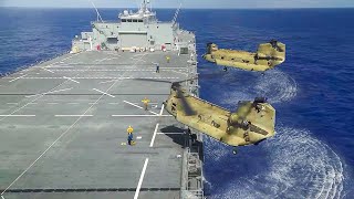 US Pilot Landing Powerful CH47 on Massive Sea Base in Middle of the Ocean [upl. by Libbna]