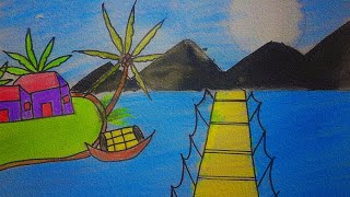 How to draw easy sunset scenery  Beautiful artwork  Sunset drawing  Draw with aysha [upl. by Haran]