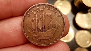 UK 1937 HALF PENNY Coin VALUE  REVIEW [upl. by Nevur]