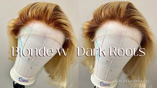 HOW TO TONE 613 HAIR WITH DARK ROOTS  STEP BY STEP  LIGHT BLONDE BOB HONEY BROWN ROOTS [upl. by Odawa337]