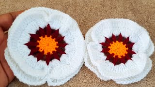 very easy Crochet flower 🌼 tutorial woolen flower design crosia ke design flower pattern 😊 [upl. by Staci178]