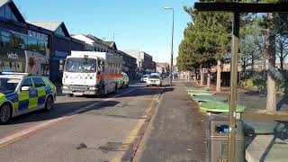 Greater Manchester Police Convoy Escorting HMP Prison Van BMW Cars Responding [upl. by Wellington]