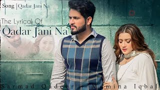 Qadar Jani Na Song  Sarmad Qadeer  Momina Iqbal  The Lyrical Music Qadar Jani Na TU Meri  Songs [upl. by Giordano149]