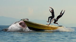 Shark Attack on Fishing Boat 5  A Great White Shark Attack short Movie [upl. by Ellerol]