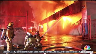 Canoga Park fire destroys auto body shop [upl. by Eusebio183]