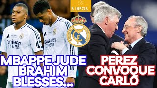 Le 5 infos REAL MADRID  MBAPPE JUDE DIAZ BLESSÉS  PEREZ CONVOQUE CARLO  POINT CHAMPIONS LEAGUE [upl. by Eninnaj]