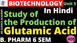 Production of Glutamic AcidIn HindiPharmaceutical Biotechnology Unit 5 B Pharmacy 6 SemL8 [upl. by Wilde]