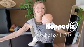 Tragetuch binden  Klassischer Hüftsitz  Hoppediz [upl. by Yatnoed669]