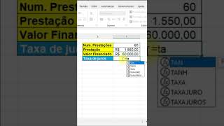 Como descobrir a taxa de juros de um financiamento usando Excel [upl. by Remas479]