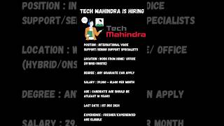 Tech Mahindra Hiring 2024 Batch  Tech Mahindra Hiring Tech Mahindra Jobs For Freshers 🔥💼 shorts [upl. by Perzan]