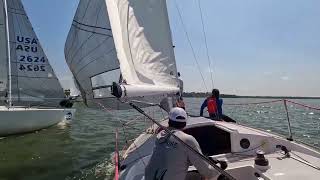 j24 boat pile up at the start and a general recall Black Widow fouled the fleet racing sailboat [upl. by Eirolam]