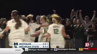 HIGHLIGHTS No 5 Michigan State womens soccer wins 10 BATTLE over Michigan for Jeff Hoslers 5 [upl. by Nospmis]