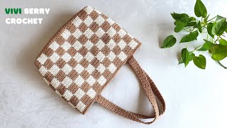 🧶Amazing DIY Crochet Bag  Crochet Tote Bag  Wonderful Checkered Pattern😍  ViVi Berry Crochet [upl. by Sutton]