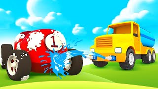 Street vehicles need help Funny cartoons for kids with racing cars for kids A water truck for kids [upl. by Waylan697]