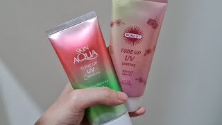 Comparing Rose Toneup UV Eseence From Skin Aqua And Kose Suncut Which One Is Better [upl. by Ientirb]