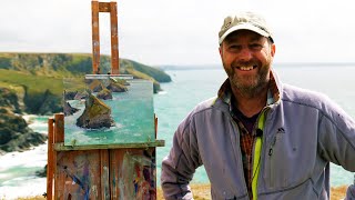 Plein Air Oil Painting on the cliffs  Bedruthan Steps [upl. by Ardnikat]