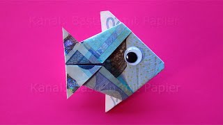 Geldscheine falten Fisch  Geld falten zum Geldgeschenke basteln zur Hochzeit  Origami [upl. by Basir]