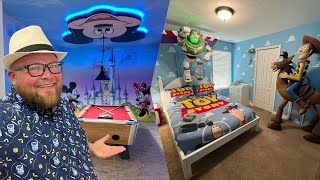 The Mickey Mouse amp Toy Story Themed Airbnb  Super Mario World Game Room amp Alice in Wonderland Room [upl. by Maise]