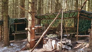 TWO NIGHTS AT THE BUSHCRAFT CAMP SUBZERO CONDITIONS BUILDING NEW WORK STATION AND WOOD STORE [upl. by Eisso251]