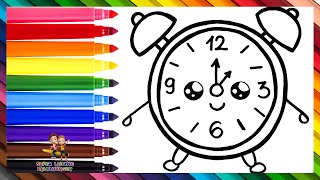 Zeichnen und Ausmalen einer niedlichen Weckuhr ⏰🌈 Zeichnungen für Kinder [upl. by Collette]