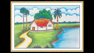 Natural village scenery drawing with soft pastels drawing [upl. by Odicalp]